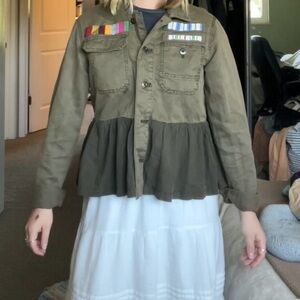 Anthropologie shirt jacket green army beaded